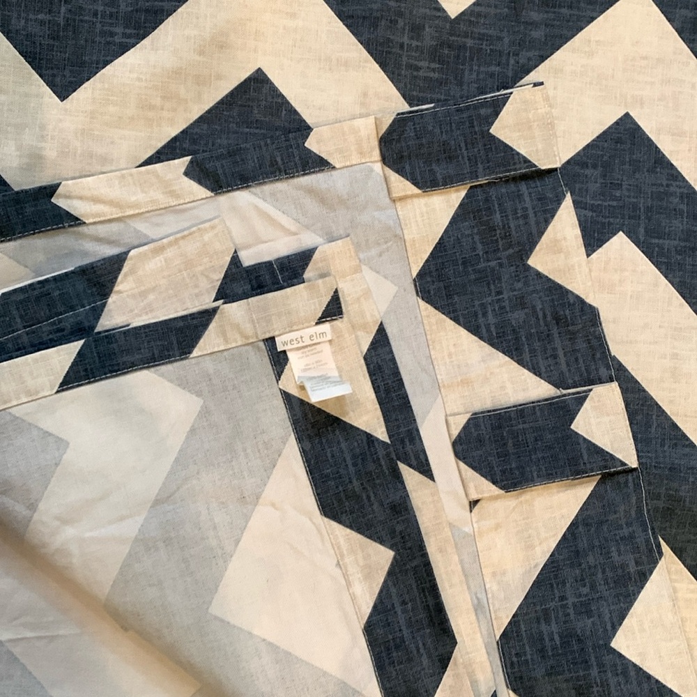 West Elm - navy and cream chevron curtain/drape panel 48x96 - tab top